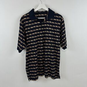 Jim Thompson Mens Short Sleeve Collar Polo Shirt  Size Large  Elephant Print
